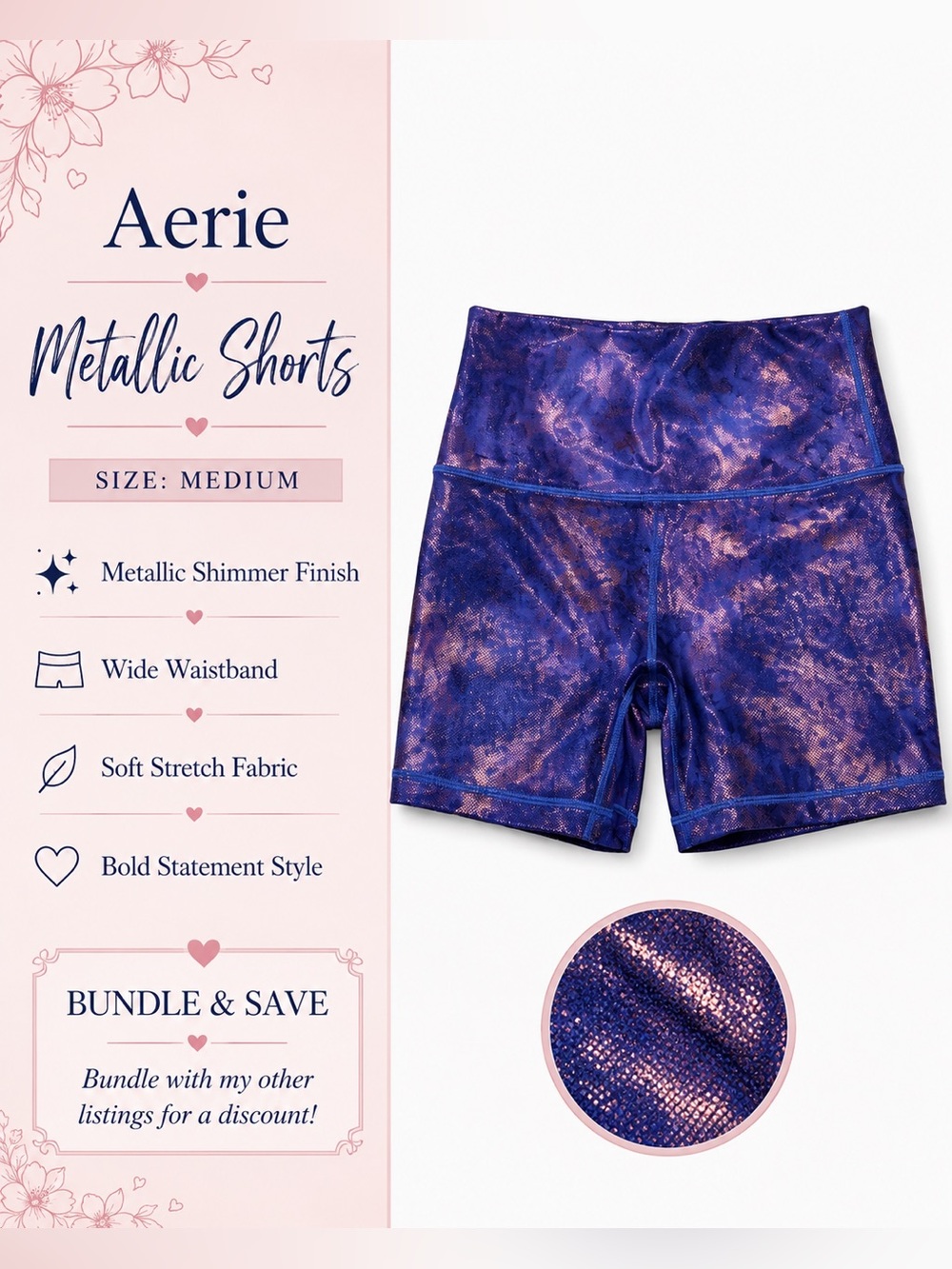 Aerie medium High-Waist Metallic Blue Women’s Active Shorts